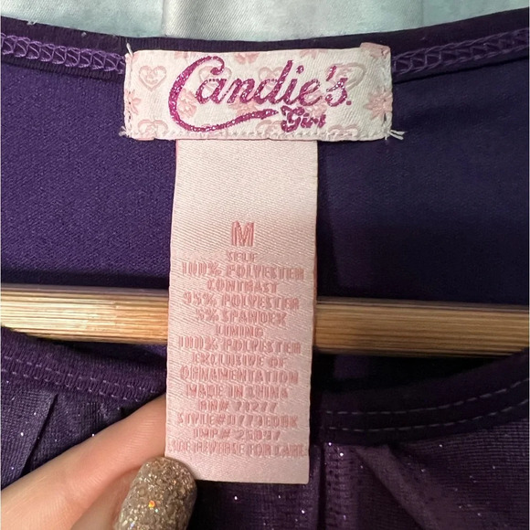 Candie’s Girl Purple Ombre Glitter Flutter Sleeve Top with Bow at the Waist -MED - Picture 5 of 9